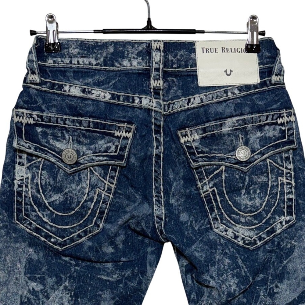 True Religion Shorts Mens 28 13" Inseam Blue Denim Ricky Flap Super T Acid Wash